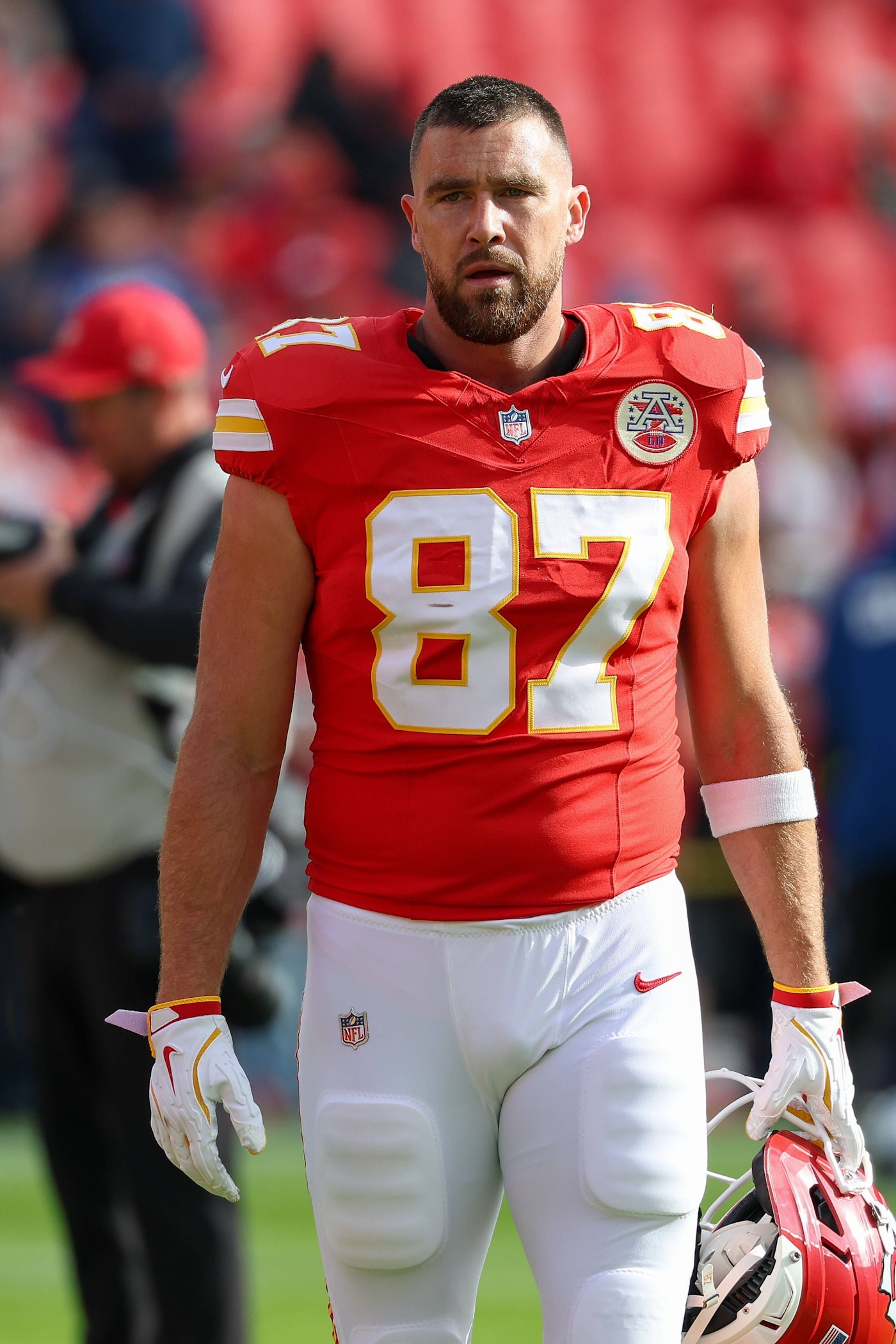 Travis Kelce beim Aufwärmen vor einem Chiefs-Spiel im Arrowhead Stadium